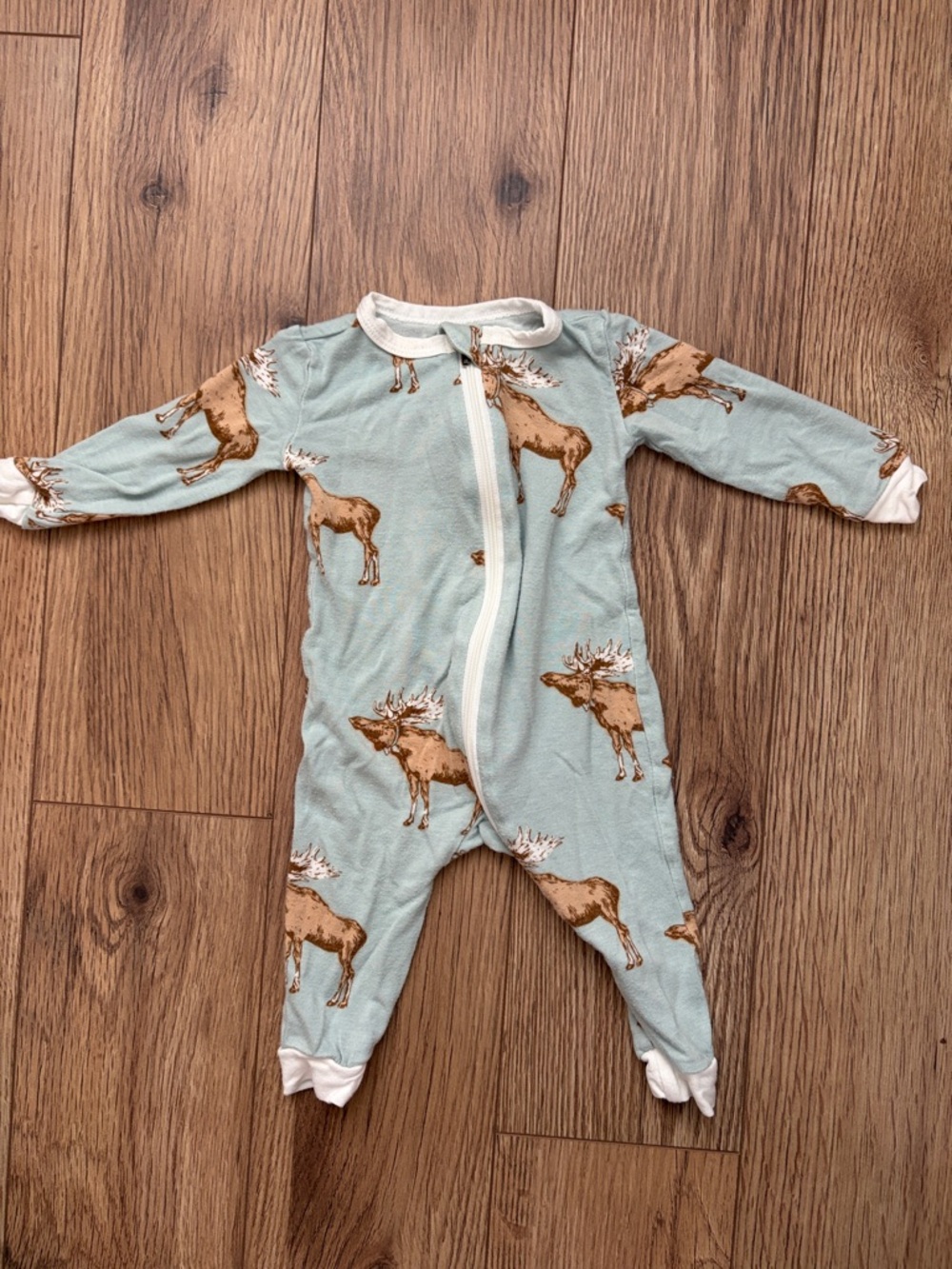 Milkbarn Light Blue Moose Footed One-Piece Pajamas